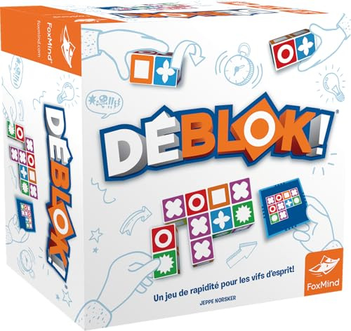 Asmodee - DEBLOK! - Jeu d'Ambiance pour Enfants dès 6 Ans - 60 Défis - 2 Niveaux de Jeu - 5 Niveaux de Difficultés - Jeu d'Observation et Rapidité - 1 À 4 Joueurs - 20 Min - en Français - FoxMind
