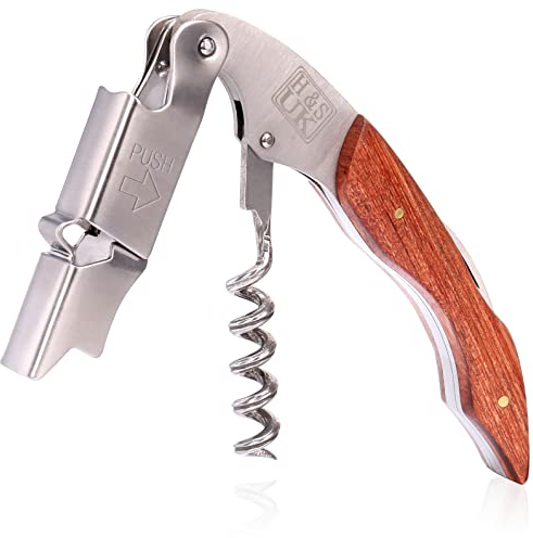 H&S Waiters Friend Corkscrew Wine Opener - Wine Bottle Opener Corkscrews - Butlers Friend Sommelier Corkscrew - Stainless Steel Wood Handle - Effortless Opening