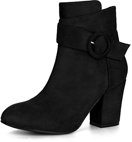 Allegra K Women's Round Toe Block Heel Ankle Booties Black 4 UK/Label Size 6 US