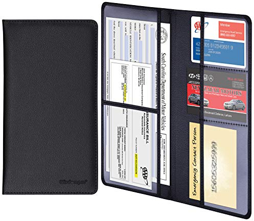 wisdompro Organizador de Documentos de Coche, Piel sintética, Seguro de vehículo y Registro, Funda para Tarjeta de identificación, Licencia de Conducir, Tarjetas de información de Contacto Clave,