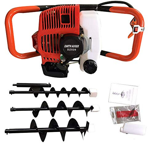 Tarière à essence pour forage de forage avec foret de 4 6 8 1,7 W/8500 tr/min 52 cc avec 3 forets