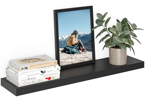 Ballucci Floating Shelf, 36 Wood Wall Shelf with Invisible Brackets for Bathroom, Living Room, Bedroom, Kitchen, Nursery, 8 Deep, Black
