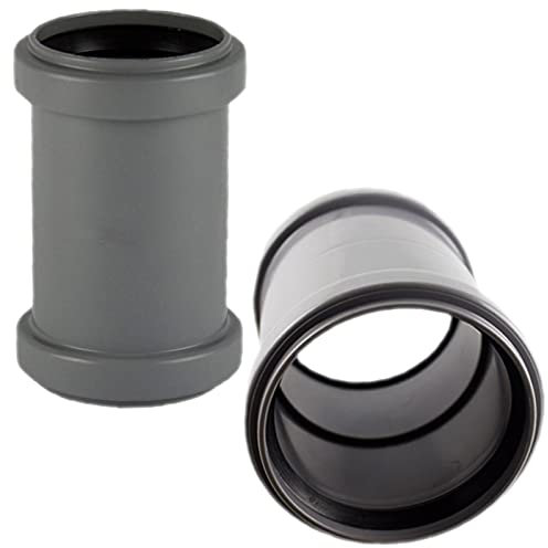 MegaHaustechnik HT Doppel Muffe Verbinder mit Anschlag DN40 für Rohr Außendurchmesser 40mm 4cm mit 2 Steck Muffen + Gummi Dichtungen Abwasser