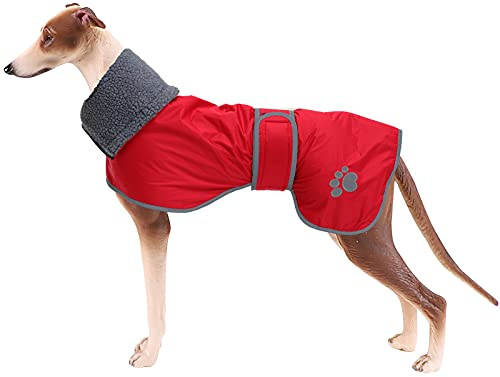 Geyecete Abrigo Invierno Impermeable para Perro Galgo, con Forro Polar cálido y Agujero del arnés, Térmico Chaquetas Ideal para Uso al Aire Libre, Perros medianos y Grandes-Rojo-XXL