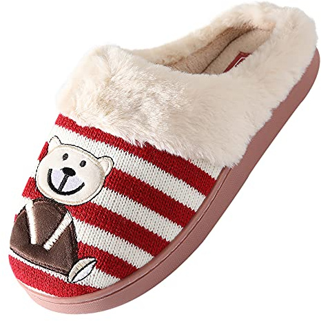 JOMIX Zapatillas Casa Mujer Invierno Calientes Pantuflas Cerradas con Peluche Felpa Lindas de Ositos Interior Exterior (Rojo, 39)