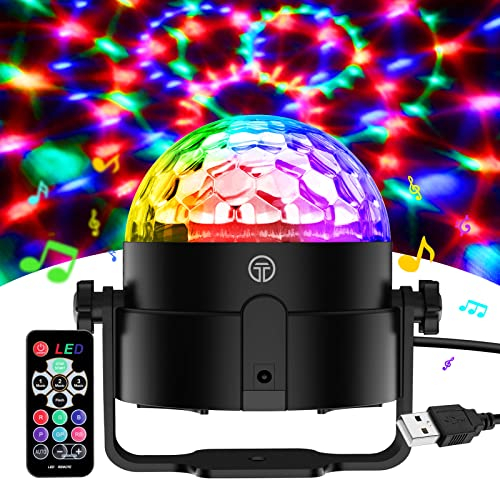 Gobikey Disco Lights, 360°Rotation Sound Activated 【Portable 】Disco Ball Lights with 4M/13ft USB Power Cable, 3W RGB Party Lights with Remote Control for Kids Birthday/Family Gathering/Party/Home