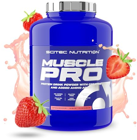 Scitec Nutrition Muscle Pro, En polvo con sabor, a base de proteínas de várias fuentes con creatina, aminoácidos, 2.5 kg, Fresa-yogur