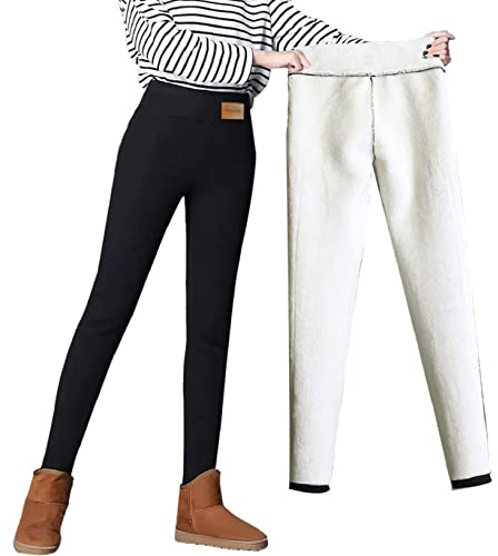 Joligiao Leggings Térmicos para Mujeres,Invierno Cintura Alta Elásticos Forrado de Terciopelo Leggins Grueso Calientes Bragas Térmicos Pantalones(A-Negro,XXL)