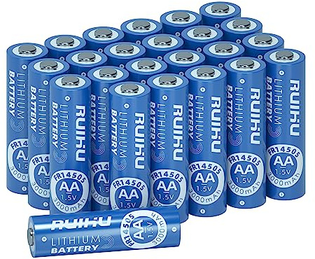 RUIHU AA litiumbatterier, 24-pack litiumjärn dubbla A batterier, 1,5 V 3 000 mAh långa AA-batterier för flashlight, leksaker, fjärrkontroll (litiumhium AA-24 enhet)