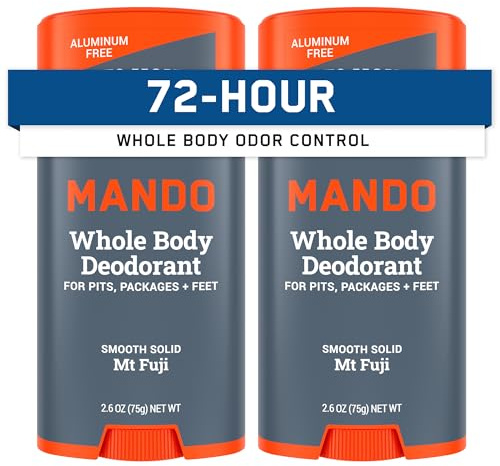 Mando Set med 2 deodoranter för män, mjuk och fast, luktkontroll efter 72 timmar, aluminiumfri, bakpulver, hudvänlig, 73,7 g