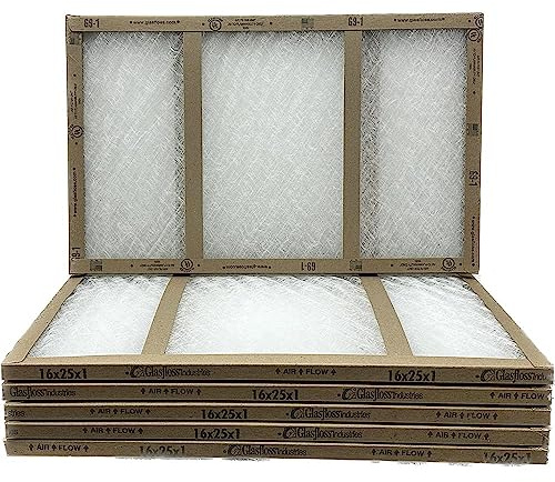 16x25x1 Glasfloss Fiberglass Air Filter, Double Strut, GDS Series, Made in USA, Actual Size: 15 5/8 x 24 5/8 x 3/4 (Box of 6)
