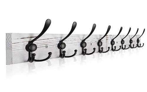 Homagic Coat Rack Wall Mount 31.5'' Coat Hanger Wall Mount Old White Coat Hooks for Wall Rustic Towel Racks for Bathroom Living Room Coat Hats Clothes