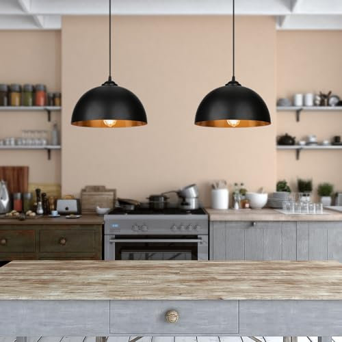 Jiubiaz Pendelleuchte, 4x Retro Hängelleuchte Hängelampe aus Metall, Industrielle Vintage LED Pendellampe, E27 Fassung für max 60W, Ø 30cm（Ohne Leuchtmitte） schwarz