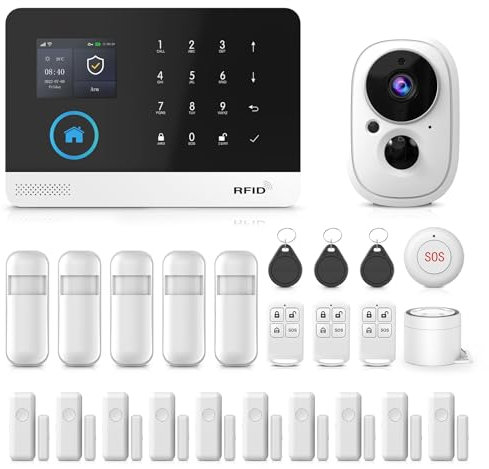 PGST Alarmanlage, WiFi (2.4G)/GSM Smart Alarm System mit fürs Home Security,Alarmanlage für Haus & Wohnung mit WLAN & Kamera - funktioniert mit Alexa, für Tür Fenster, Wohnmobil, Wohnung,Garage