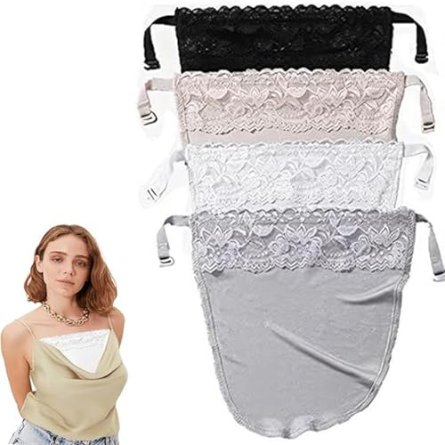 Camiseta de Encaje con Clip para Mujer,4 Piezas Sujetador insertado superposición Panel de Moda Chaleco Sujetador de Camisola Falsa con Clip Sujetadores de Encaje para Mujer
