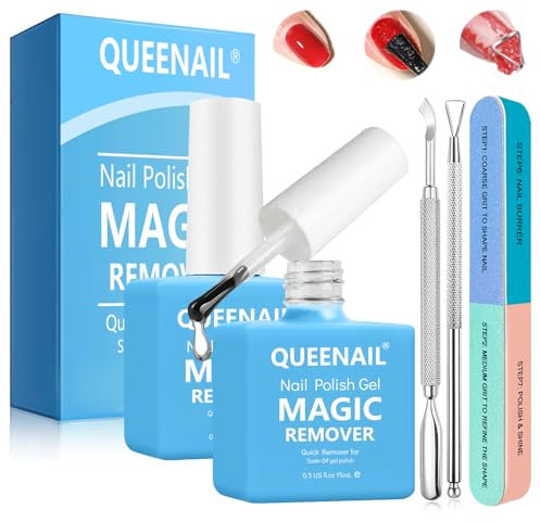 2 Piezas 15ml Removedor Quita Esmalte Semipermanente para Uñas, Rápido y Fácil Nail Remover Quitaesmalte, con Lima de Uñas y Rascador de Esmalt, Elimina en 3-5 minutos