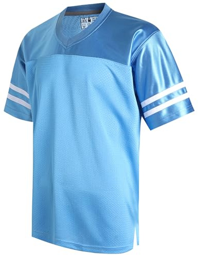Pullonsy Replica Football Jerseys for Men Unisex Classic Blank Workout Sport Shirts Casual Fitness Outfits, White Stripe-light Blue Jersey, 3XL