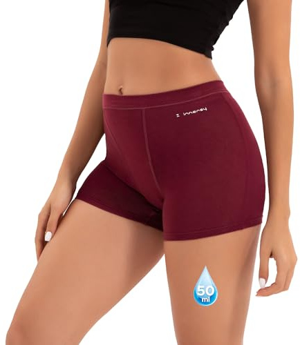 INNERSY Period Boxers Heavy Flow Menstrual Boyshorts Panties, 18, Burgundy