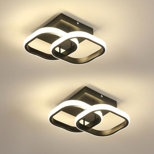 Comely Set med 2 moderna LED-taklampor, 24 W, 2 700 LM, liten svart, fyrkantig, inomhusbelysning, för sovrum, vardagsrum, gång hall, balkong, naturligt ljus, 4 500 K, 24 cm