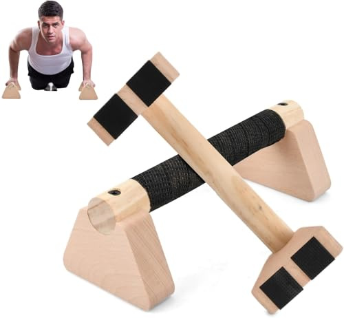 2 Pcs Barras Paralelas Calistenia 25cm, Barra Calistenia de Madera con Alfombrilla Antideslizantes, Asa Más Gruesa, Carga Hasta 300kg, Espaldera Gimnasio Casa, Flexiones Soporte Suelo para Push Up