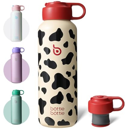 BOTTLE BOTTLE Botella de acero inoxidable de 600ml – Botella termo para bebidas carbonatadas, libre de BPA, a prueba de fugas, con asa, ideal para agua con burbujas, deporte, escuela y viajes (patrón