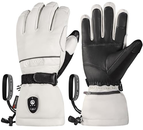 SAVIOR HEAT Heated Gloves for Men Women, EH 8 Pro Electric Leather Ski Gloves for Extreme Cold -5℉, Aero-Grade Aerogel 3M Insulation, 3000mAh Rechargeable Battery Waterproof for Skiers (Large)