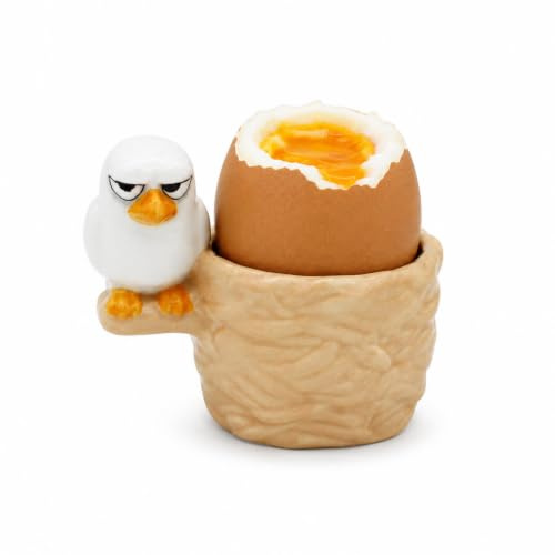 Winkee Äggkopp Grumpy Bird Egon av keramik, rolig djurdesign för frukost och brunch, present till vänner och barn, handmålad