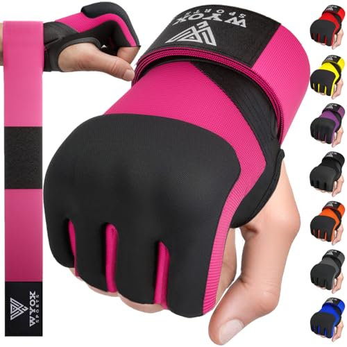 WYOX Gel Boxing Hand Wraps Inner Gloves for Men & Women, 80cm Quick Wrist Straps, Padded Knuckle Protection for Muay Thai Kickboxing, Hand Wraps for Boxing & Martial Arts (Pink, L/XL)