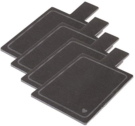 Westmark 697222ES Lot de 4 Planches de Service en Ardoise Naturelle avec Motif, poignée et Protection Anti-Rayures, rectangulaires, Surface 19 x 11 cm, Ardoise, Tapas + Friends, Anthracite