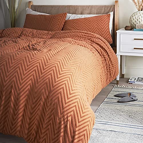 Cosmo Living Tufted Embossed Terracotta Duvet Set Super Soft Easy Care Designer Duvet Cover Quilt Bedding Set - Double (200cm x 200cm) + 2 Matching Pillowcase, 542739GE