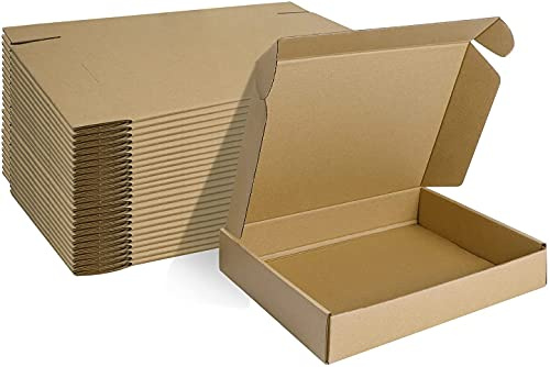 HORLIMER 28 x 20,4 x 5,1cm Cajas de Carton con Tapa para Envios de Paquete, 25 Pack, Cajitas de Papel Kraft para Regalo o Embalaje, Marrón
