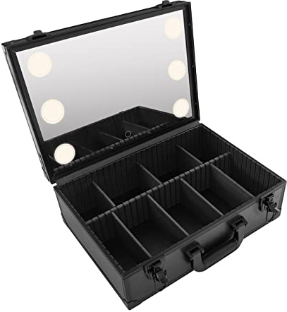 Sminkväska med spegel och ljus kosmetisk arrangör box sminkväska makeup bärväska skönhet kosmetika smycken hudvårdsprodukter förvaring arrangör svart, Vit, Enkelhet