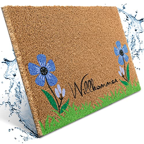 Bodenständig® Fußmatte Kokos [Wetterfest] - extrem robust - Fußabtreter außen - die Kokosmatte Fußmatte außen wetterfest. Fussmatte aussen 40x60 cm - Wildblumen Design