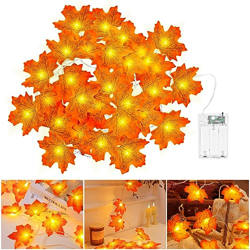 cshare Herbst Lichterkette Batterie, 3M 20LED Halloween Deko Herbst Ahornblatt Girlande Lichterkette mit Timer für Halloween Theme Erntedankfest Weihnachtsfeiern.