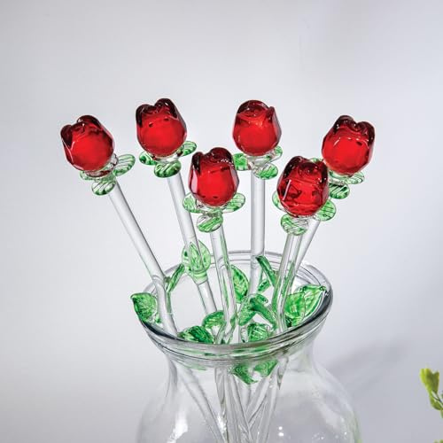 Bits and Pieces Red Roses Crystal Figurines (6 Count) - Long Stem Roses