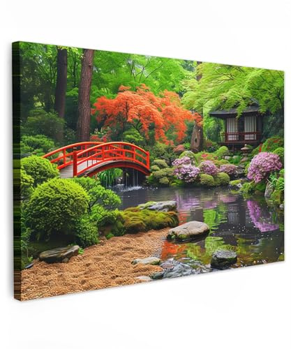 MuchoWow© Impression sur Toile Decoration Murale Peinture 120x80 cm Tableaux Decoratifs Muraux Décoration Chambre Jardin japonais - Nature - Arbres - Plantes - Japon