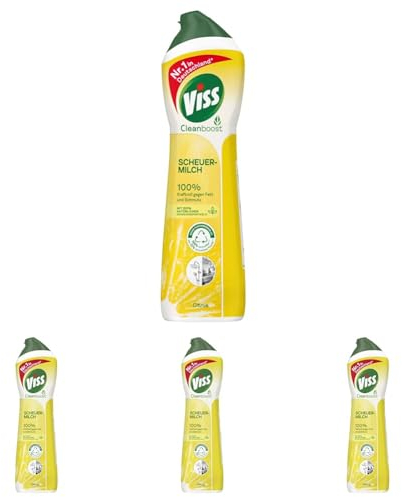 Viss Scheuermilch Citrus effektives Reinigungsmittel 100% kraftvoll gegen Fett und Schmutz mit 100% natürlichen Reinigungspartikeln 500 ml (Packung mit 4)