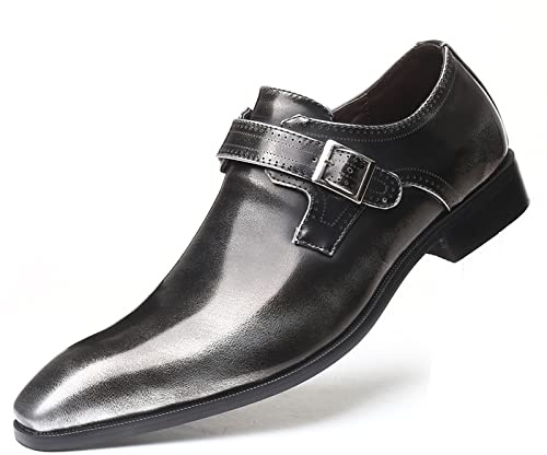 KYOESCAI Mocassins Chaussures De Costume Oxfords pour Homme Plates Classique Bracelet De Moine Chaussures d'affaires,Gris,44 EU
