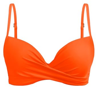 Aqua Eve Haut de Bikini à Armatures pour Femme - Haut de Bain Push-up - Haut de Maillot de Bain rembourré, Orange, Taille L