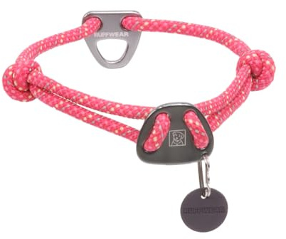 Ruffwear Knot-a-Collar Large Dog Collar, Climbing Rope Reflective Pet Dog Collar with Aluminum V-ring Dog Lead Attachment, Anti-Tangle lead, Secure Locking Carabiner, Size L (51-66cm), Fireweed Pink