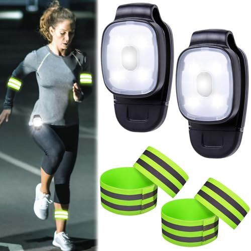 2 lampadine a LED con clip per esterni, lampada frontale a LED con 3 modalità di luce, ricaricabili USB, luce da corsa a LED, piccola torcia, luce di sicurezza per escursioni, campeggio, corsa,