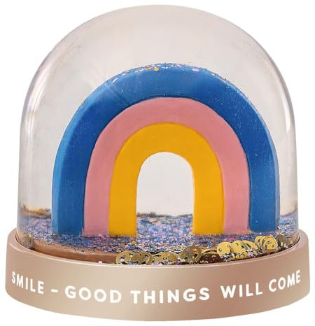 moses. Smile Schneekugel Rainbow, Schüttelkugel im Regenbogen Design mit Glitzer und goldenen Smileys, Funkelnde Regenbogen-Schneekugel, Glitzerkugel als Geschenk