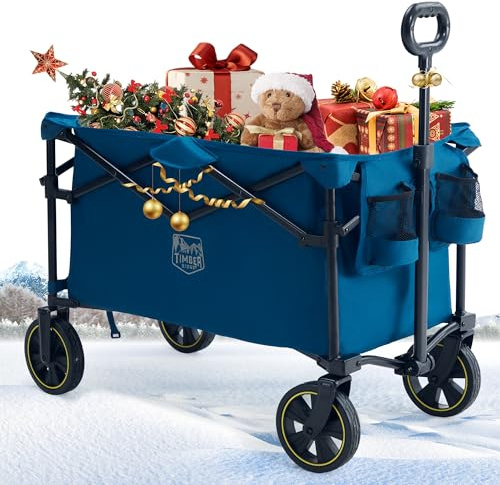 TIMBER RIDGE Carrello Pieghevole Spiaggia 200L con Portabevande Manico Regolabile, Carrello da Giardino per Tutti i Terreni Esterni Campeggio Portata 100kg