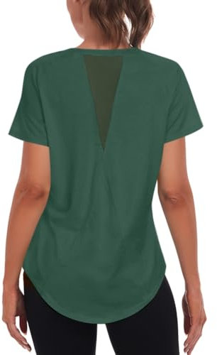 Jlowesun Sportshirt Damen Kurzarm,Leichtes Atmungsaktiv Funktions Back Mesh Sport Oberteile Damen,Rundhals Sport Top Frauen Passend für Fitness Laufshirt Yoga