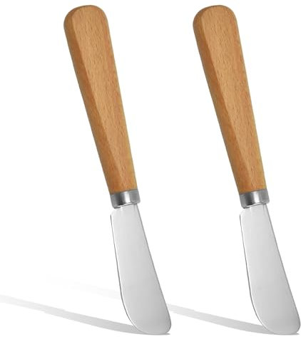 Tiryns 2 Pcs Butter Knife 17cm Wood Handle Durable Stainless Steel Straight Edge Blade Versatile Butter Spreader Cream Cheese Jam Spreading Shaver Comfortable Kitchen Peanut Sandwiches Dish Curler
