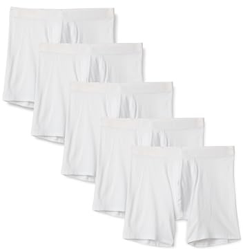 Amazon Essentials Men's Cotton Jersey Boxer Shorts Underwear, Pack of 5, White, X-Small