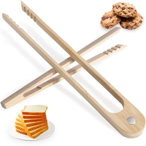 Grilltänger trä uppsättning av 2 brödbitar bambu med magnet halkskydd handtag trätång kök serveringstång för bröd frukost BBQ sallad godisbar kökstång återanvändbara köksredskap av trä 18 cm 22 cm