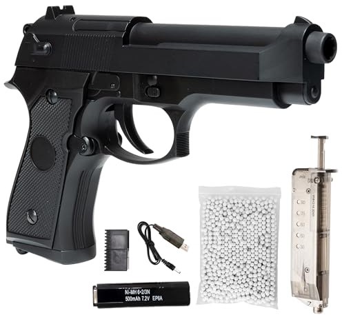 Pistola Softair CM 92, con Batteria Li-Po, Caricabatterie, 1000 Pallini e Carichino Inclusi – Replica Airsoft Tattica in Plastica Resistente, potenza 0,8 joule (Bundle completo)