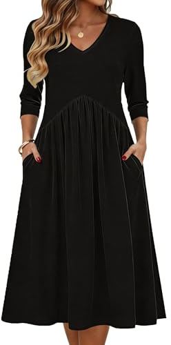 Zeagoo Semi-Formal Black Dress Elbow Length Women's Dress Casual Flowy