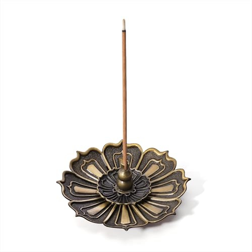 Porta-Inciensos de Metal Soporte de Incienso de Loto Quemador de Incienso Incienso Ash Catcher para el Hogar Sala de Yoga Sala de Meditación, Bronce